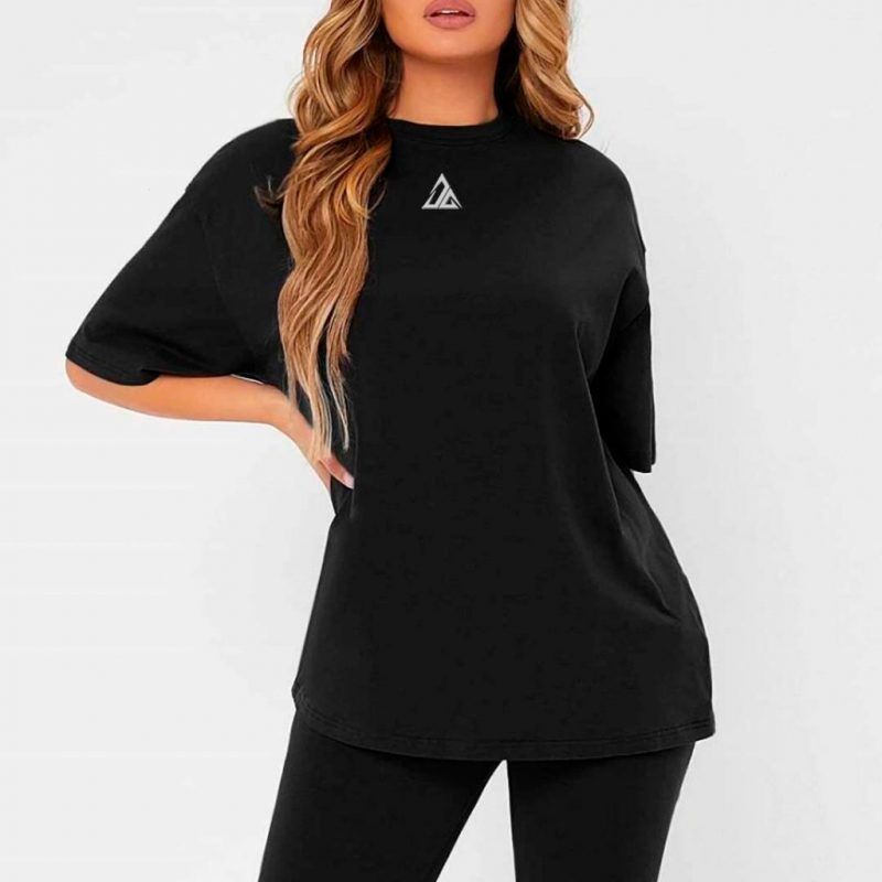 CAMISETA MUJER NEGRA OVERSIZE TH - Imagen 2